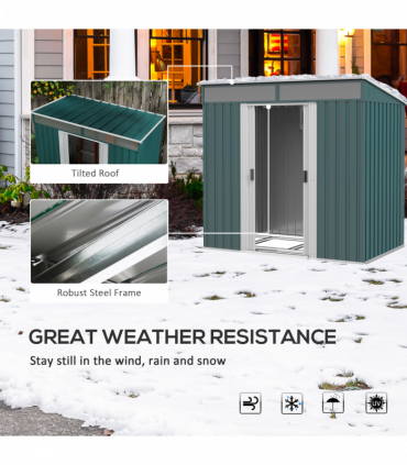 Outsunny 6.5x4FT Garden Shed with Foundation Lockable Metal Tool Shed Green