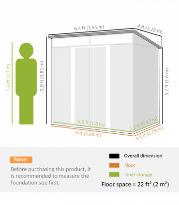 Outsunny 6.5x4FT Garden Shed with Foundation Lockable Metal Tool Shed Grey