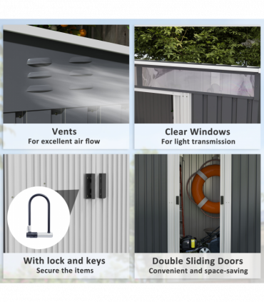 Outsunny 6.5x4FT Garden Shed with Foundation Lockable Metal Tool Shed Grey