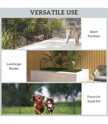 Outsunny 61 cm x 3 m Outdoor Picket Fence Panels with Panels, Swirls, Black