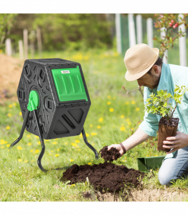 Outsunny 65L Garden Compost Bin, Barrel Rotating Composter with Steel Legs