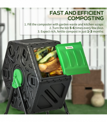 Outsunny 65L Garden Compost Bin, Barrel Rotating Composter with Steel Legs