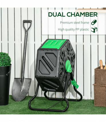 Outsunny 65L Garden Compost Bin, Barrel Rotating Composter with Steel Legs