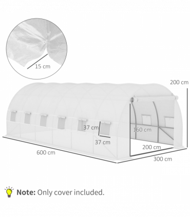 Outsunny 6x3x2m Greenhouse Replacement Cover ONLY for Tunnel Greenhouse White