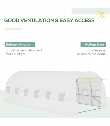 Outsunny 6x3x2m Greenhouse Replacement Cover ONLY for Tunnel Greenhouse White