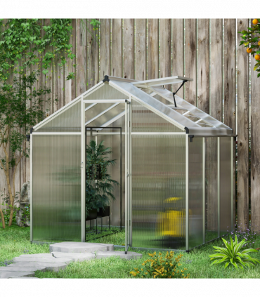 Outsunny 6x6ft Aluminium Greenhouse with/ Door Window Galvanised Base PC Panel