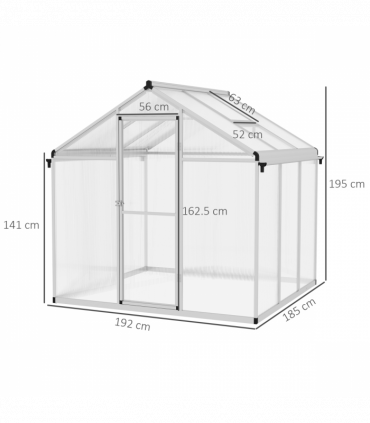 Outsunny 6x6ft Aluminium Greenhouse with/ Door Window Galvanised Base PC Panel