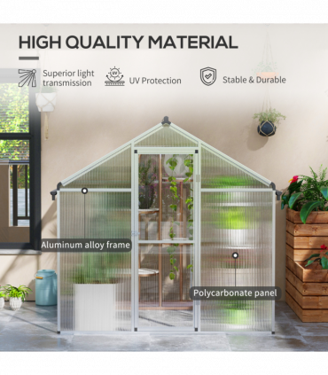 Outsunny 6x6ft Aluminium Greenhouse with/ Door Window Galvanised Base PC Panel