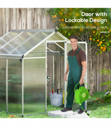 Outsunny 6x6ft Aluminium Greenhouse with/ Door Window Galvanised Base PC Panel