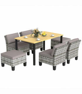 Outsunny 7 PCS Rattan Garden Dining Set with Cushions, Umbrella Hole, Grey