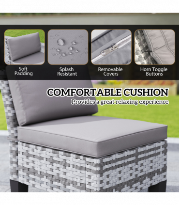 Outsunny 7 PCS Rattan Garden Dining Set with Cushions, Umbrella Hole, Grey