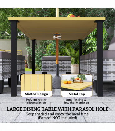 Outsunny 7 PCS Rattan Garden Dining Set with Cushions, Umbrella Hole, Grey