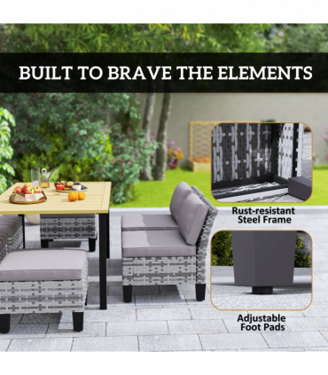 Outsunny 7 PCS Rattan Garden Dining Set with Cushions, Umbrella Hole, Grey