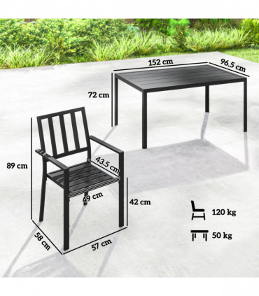Outsunny 7 PCs Garden Dining Set w/ Stackable Chairs and Metal Top Table, Black