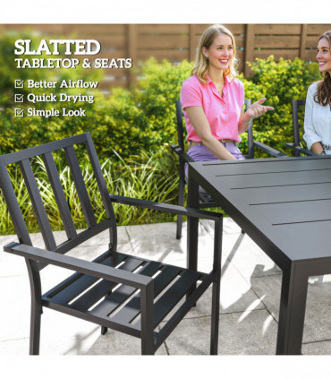 Outsunny 7 PCs Garden Dining Set w/ Stackable Chairs and Metal Top Table, Black