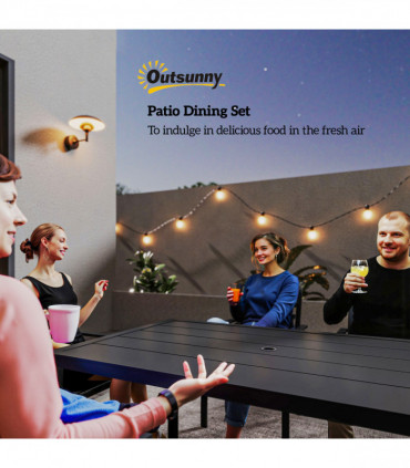 Outsunny 7 PCs Garden Dining Set w/ Stackable Chairs and Metal Top Table, Black