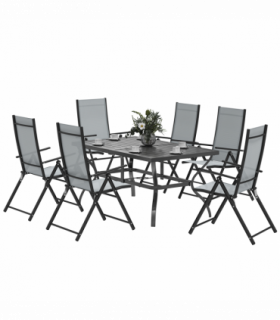 Outsunny 7 PCs Garden Dining Set, Folding Chairs and Metal Top Table, Grey