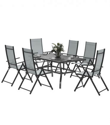 Outsunny 7 PCs Garden Dining Set, Folding Chairs and Metal Top Table, Grey