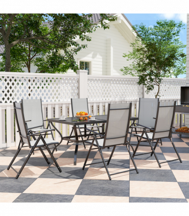 Outsunny 7 PCs Garden Dining Set, Folding Chairs and Metal Top Table, Grey