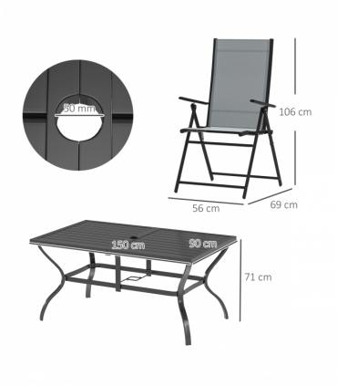 Outsunny 7 PCs Garden Dining Set, Folding Chairs and Metal Top Table, Grey