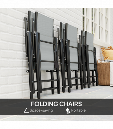 Outsunny 7 PCs Garden Dining Set, Folding Chairs and Metal Top Table, Grey