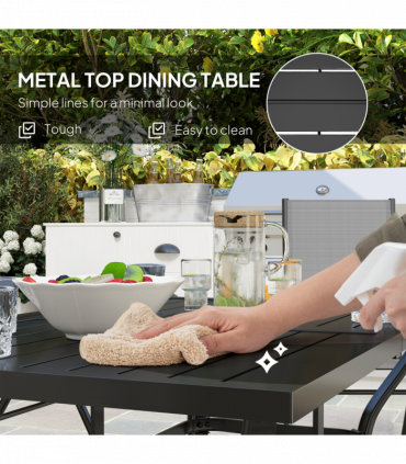 Outsunny 7 PCs Garden Dining Set, Folding Chairs and Metal Top Table, Grey