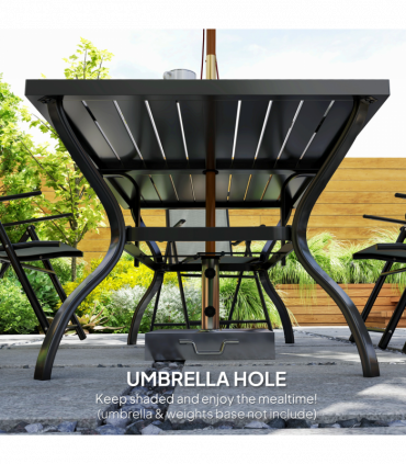 Outsunny 7 PCs Garden Dining Set, Folding Chairs and Metal Top Table, Grey