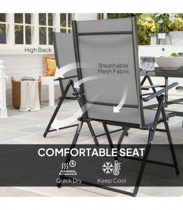 Outsunny 7 PCs Garden Dining Set, Folding Chairs and Metal Top Table, Grey