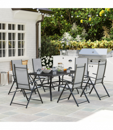 Outsunny 7 PCs Garden Dining Set, Folding Chairs and Metal Top Table, Grey