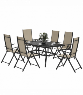 Outsunny 7 PCs Garden Dining Set, Folding Chairs and Metal Top Table, Khaki
