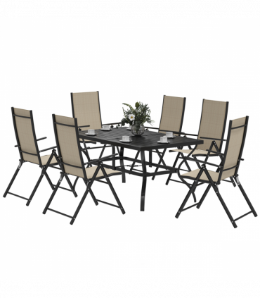 Outsunny 7 PCs Garden Dining Set, Folding Chairs and Metal Top Table, Khaki