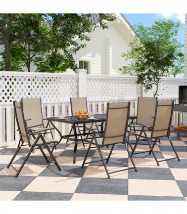 Outsunny 7 PCs Garden Dining Set, Folding Chairs and Metal Top Table, Khaki