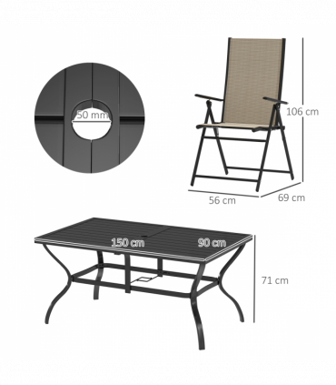 Outsunny 7 PCs Garden Dining Set, Folding Chairs and Metal Top Table, Khaki