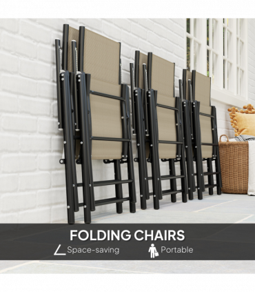 Outsunny 7 PCs Garden Dining Set, Folding Chairs and Metal Top Table, Khaki