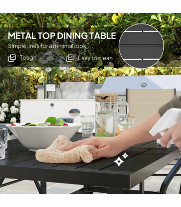 Outsunny 7 PCs Garden Dining Set, Folding Chairs and Metal Top Table, Khaki