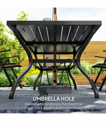 Outsunny 7 PCs Garden Dining Set, Folding Chairs and Metal Top Table, Khaki