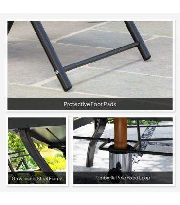 Outsunny 7 PCs Garden Dining Set, Folding Chairs and Metal Top Table, Khaki