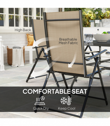 Outsunny 7 PCs Garden Dining Set, Folding Chairs and Metal Top Table, Khaki