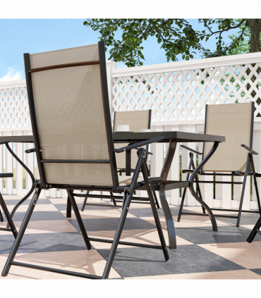 Outsunny 7 PCs Garden Dining Set, Folding Chairs and Metal Top Table, Khaki