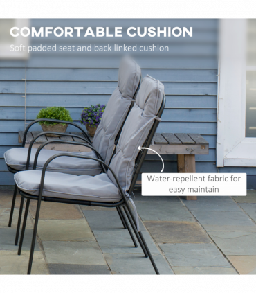 Outsunny 7 PCs Garden Dining Set, Glass Table w/ Umbrella Hole & Cushion, Black