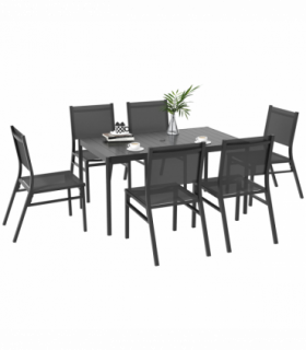 Outsunny 7 Piece Garden Dining Set with Breathable Mesh Seat, Aluminium Top