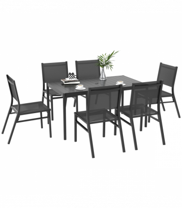 Outsunny 7 Piece Garden Dining Set with Breathable Mesh Seat, Aluminium Top