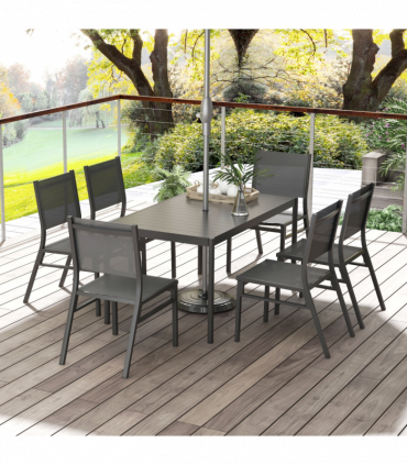 Outsunny 7 Piece Garden Dining Set with Breathable Mesh Seat, Aluminium Top