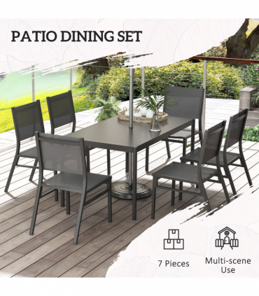 Outsunny 7 Piece Garden Dining Set with Breathable Mesh Seat, Aluminium Top