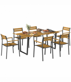 Outsunny 7 Piece Garden Dining Set with Table and 6 Stackable Chairs, Brown