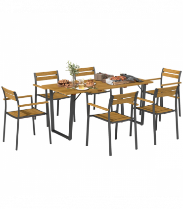 Outsunny 7 Piece Garden Dining Set with Table and 6 Stackable Chairs, Brown
