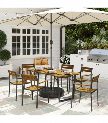 Outsunny 7 Piece Garden Dining Set with Table and 6 Stackable Chairs, Brown