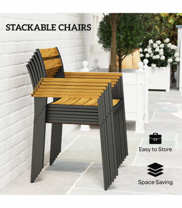 Outsunny 7 Piece Garden Dining Set with Table and 6 Stackable Chairs, Brown