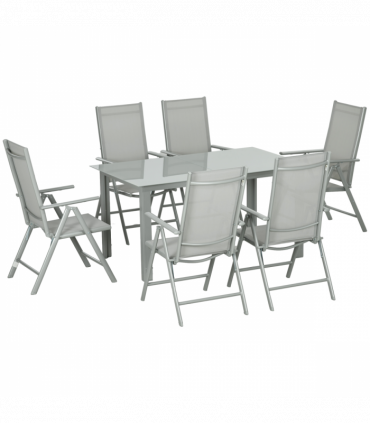 Outsunny 7 Piece Garden Dining Set, Outdoor Table and 6 Chair, Aluminium, Grey