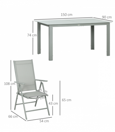 Outsunny 7 Piece Garden Dining Set, Outdoor Table and 6 Chair, Aluminium, Grey